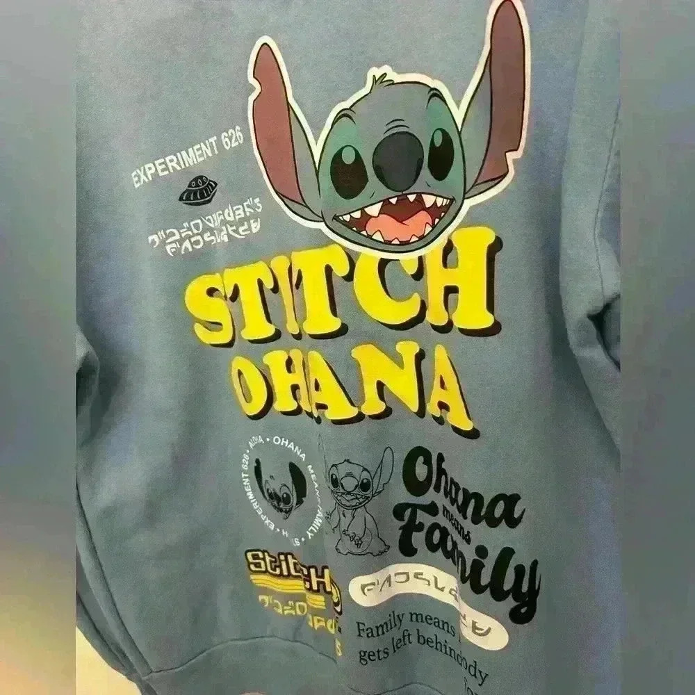 Disney Lilo And Stitch Sweatshirt Blue Ohana Graphic Pullover Kids XXL (19) NWOT - Picture 2 of 5